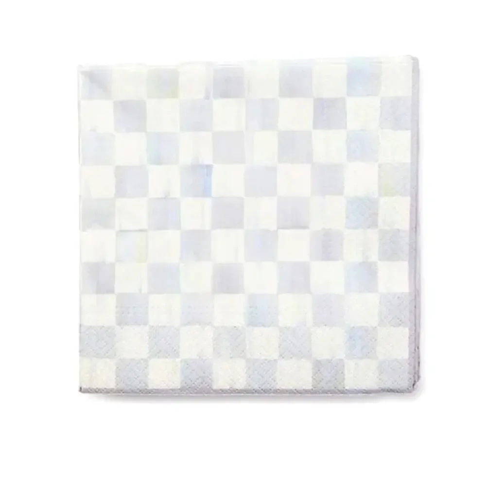 Mackenzie-Childs Sterling Check 20pc Luncheon Paper Napkins NEW